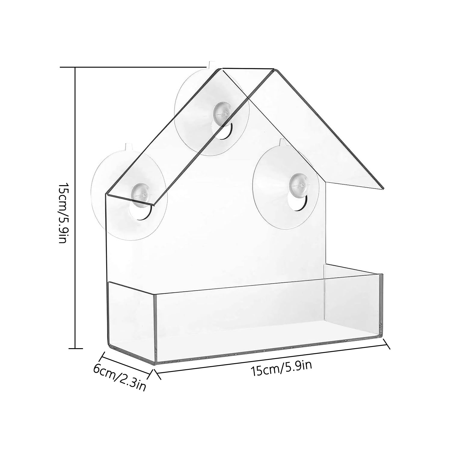Grande Mangeoire à Oiseaux Exterieur Suspendue, 3 Ventouses Collantes