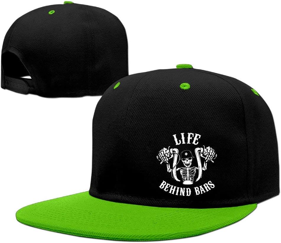 Life Behind Bars Motorcycle Biker Adjustable Contrast Color Hip-Hop Snapback Hat Plain Hat One Size KellyGreen