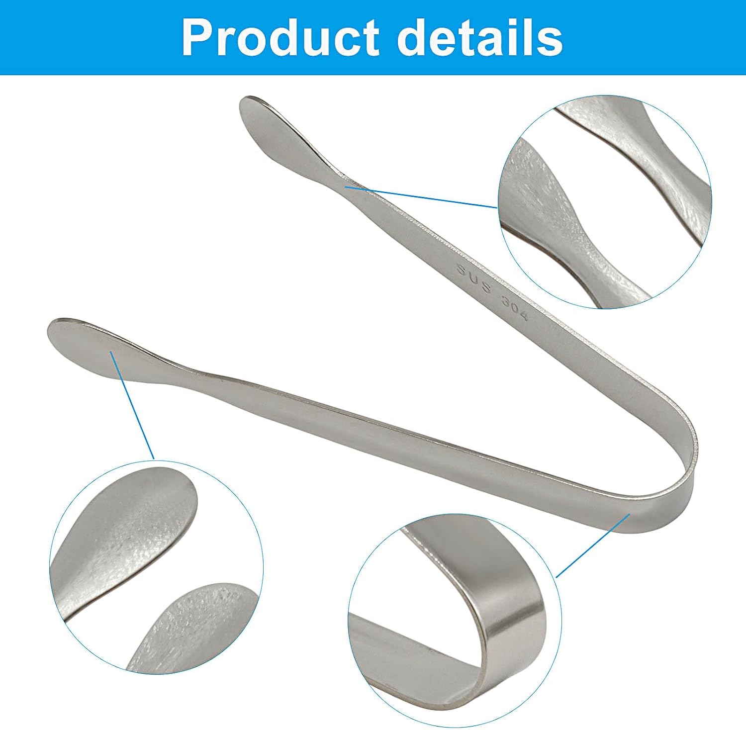 2 Pack 4.3 Inch 304 Stainless Steel Sugar Cube Tongs (Silver)
