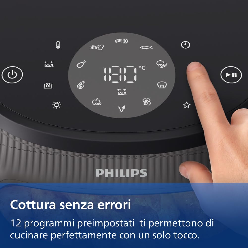 Philips Airfryer Serie 3000: Friggitrice ad aria da 6,2L con finestrella, Tec. RapidAir Plus, 16 modalità di cottura, 90% grassi in meno, facile da pulire, touchscreen, risparmio energetico (NA330/00)