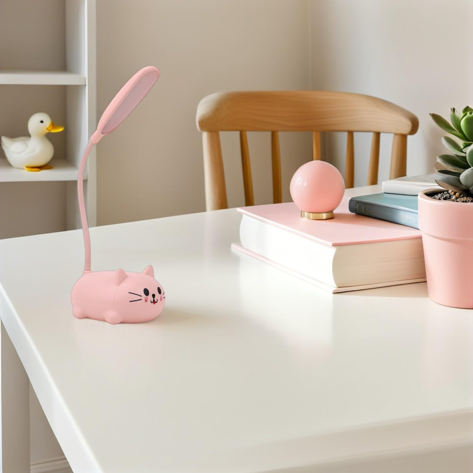 iplusmile Lampe de Bureau Fille Rose en Plastique de Chat, Lampe de Table Kawaii Pratique et Décorative, comme Veilleuse pour Filles et Présent