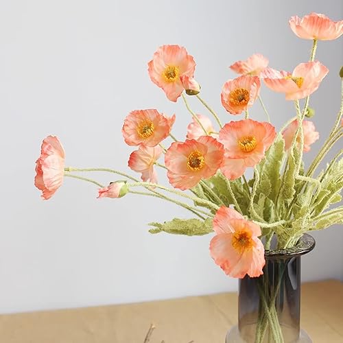 Miniatura 4 de Emivery 6 piezas de flores de amapola artificiales de amapola rosa, ramo de boda, flores de amapola de seda, centro de mesa para decoración del