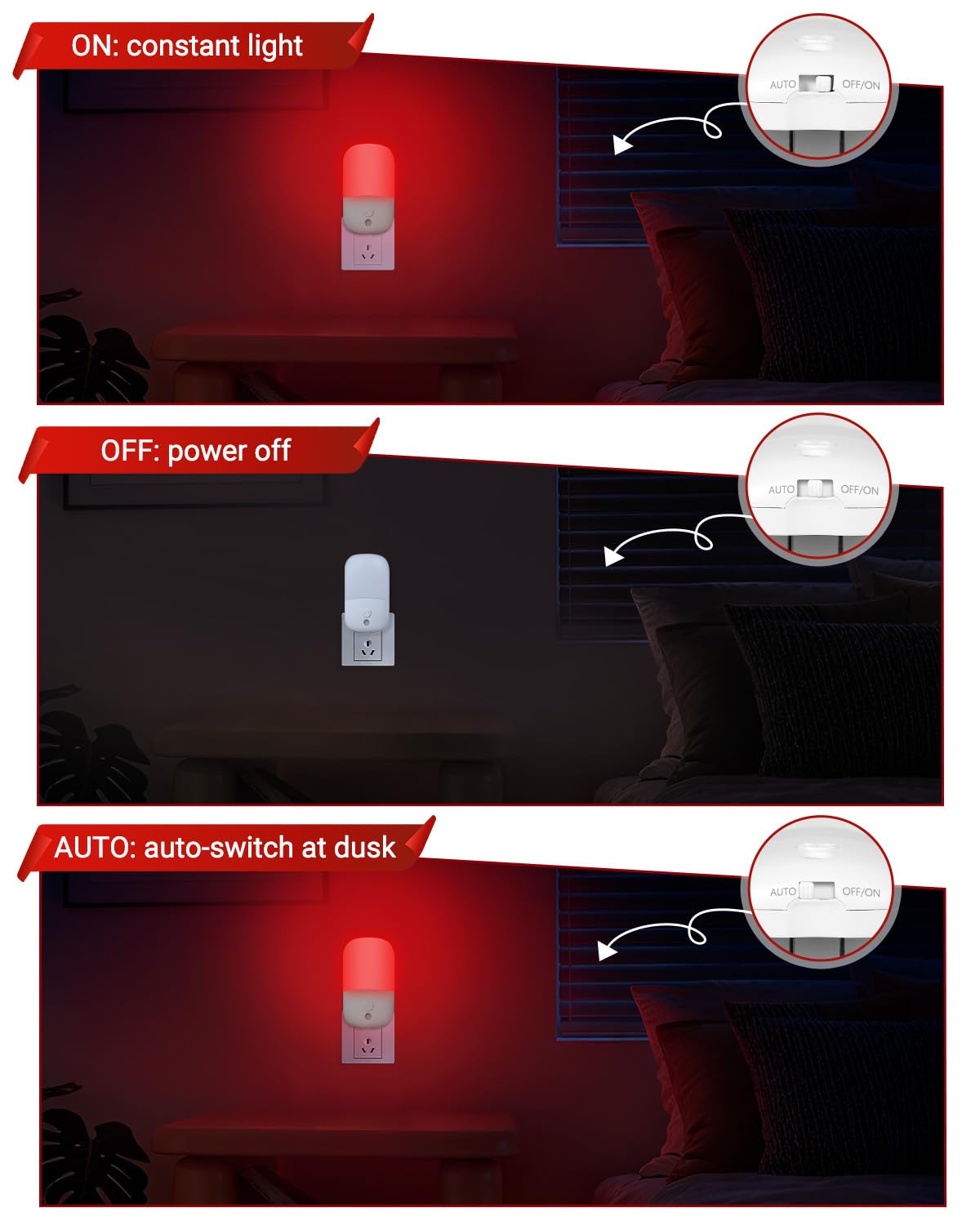 670nm Red Night Lights with Retractable Plug 2 Pack - 0 5W Red Light Night Light with Dusk — view 4