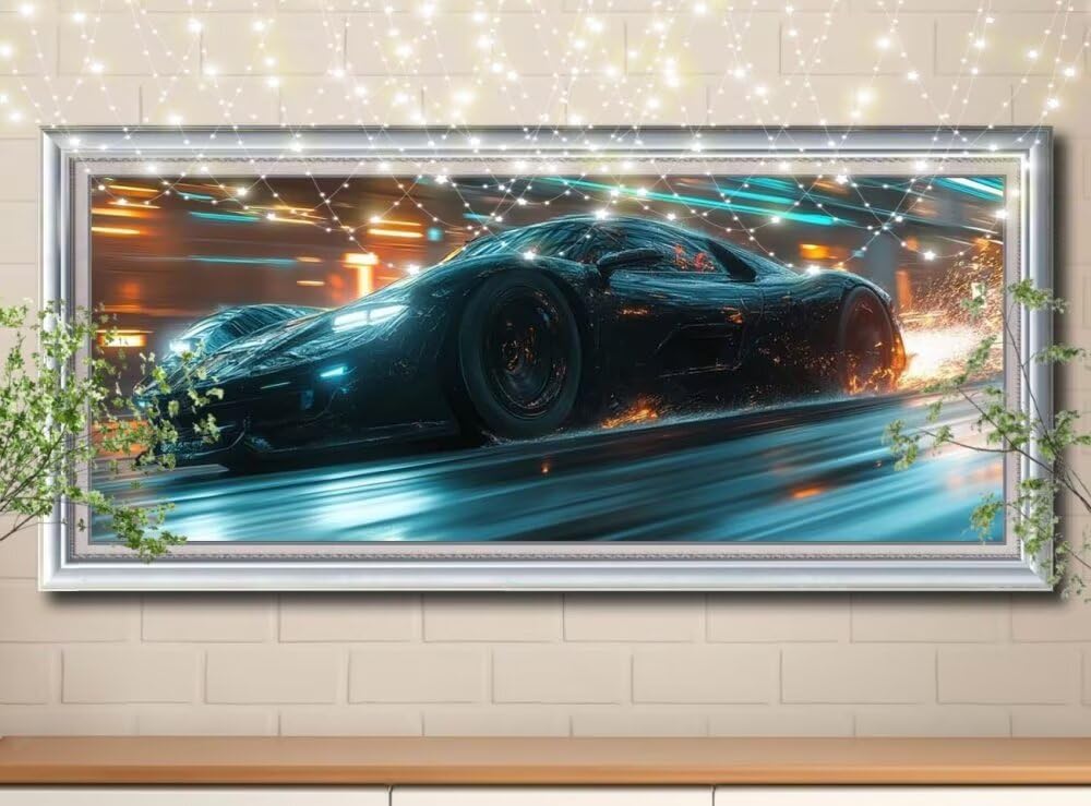 Malarstwo diamentowe 5D "zrób to sam" dla dzieci, mały krajobraz, sportowy samochód, obraz diamentowy 60 x 120 cm, tworzenie mozaiki według liczb, zestaw do malowania krzyżykowego, dla dorosłych