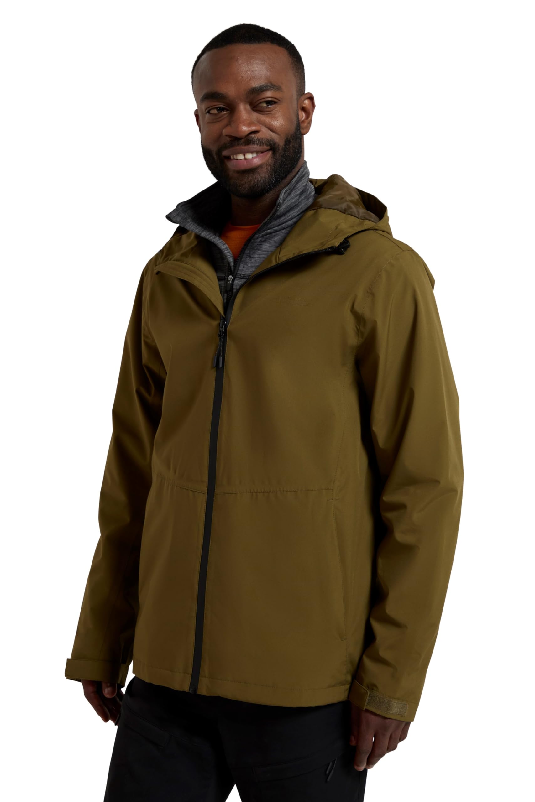 Mountain Warehouse Men's Dark Khaki Covert Waterproof Jacket - Lightweight Rain Jacket, Breathbale Coat, Taped Seams, Adjustable Hood - Spring Summer, Travelling, Hiking M