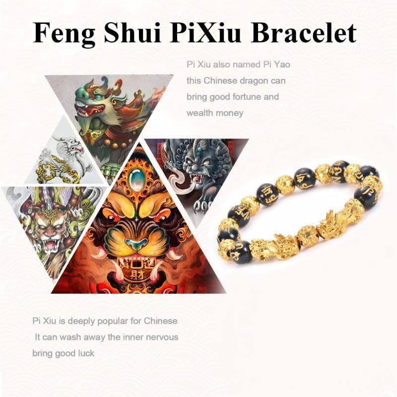 Feng Shui Bracelet, Black Obsidian Pixiu Bracelet for Wealth, for Men Women with Gift Box - Image 2