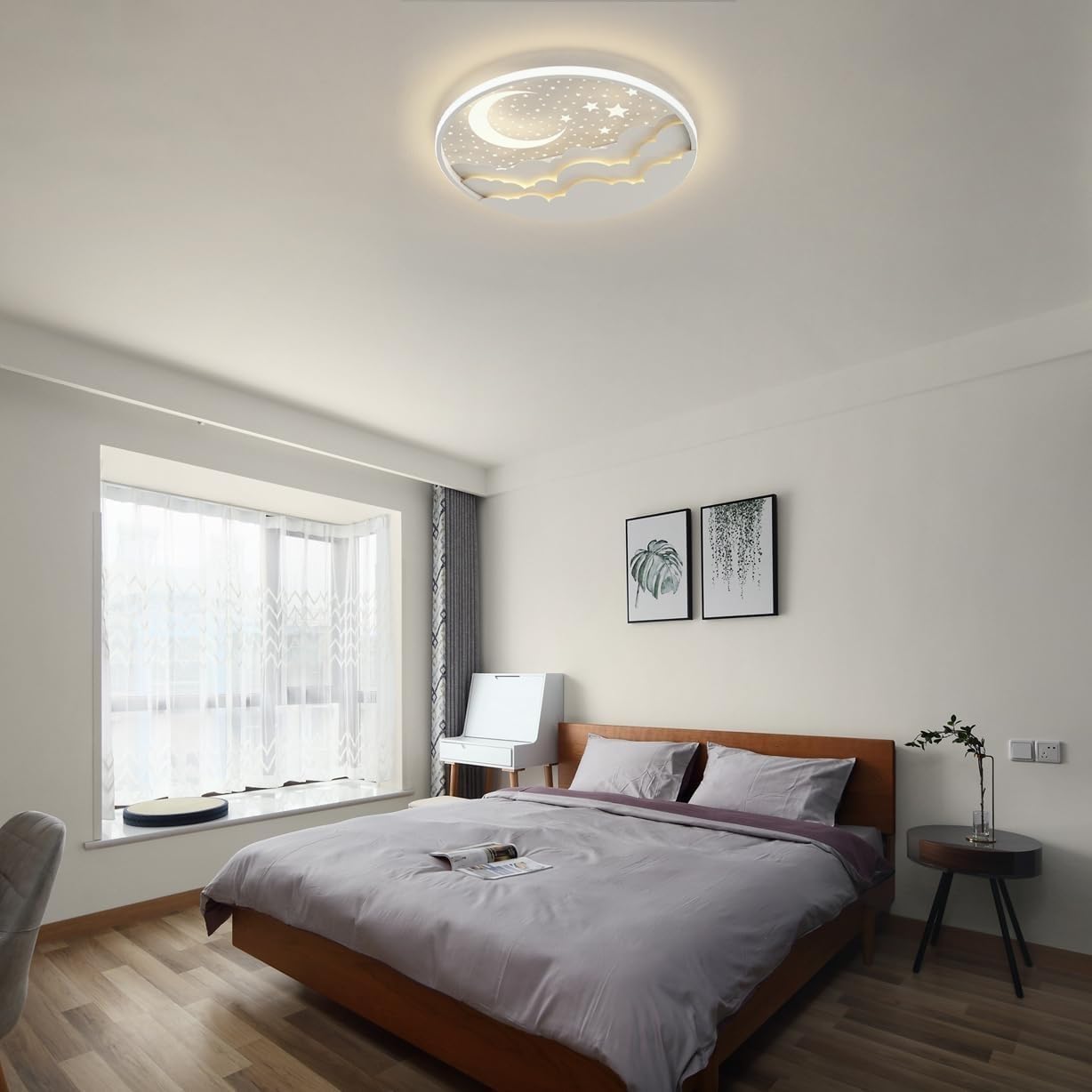 Lampa sufitowa do zabudowy, 19,6", z pilotem zdalnego sterowania, nowoczesna, okrągła, księżycowa gwiazda, lampa sufitowa LED, niskoprofilowa, do sypialni, pokoju dziecięcego