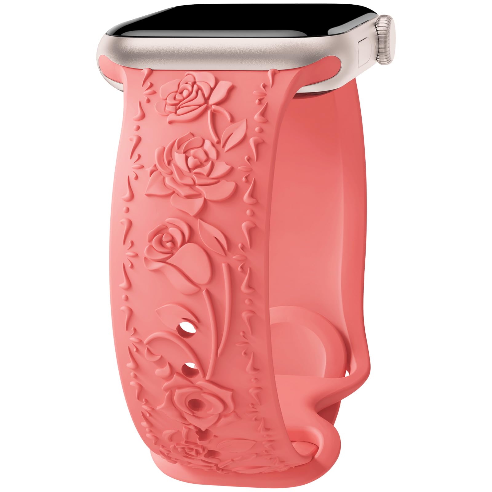 Floral Engraved Band Compatible with Apple Watch Band 40mm 41mm 38mm 42mm 44mm 45mm 49mm Women, Designer Soft Silicone Cute Embossed Flower Strap for iWatch Band Series SE Ultra 9 8 7 6 5 4 3 2 1
