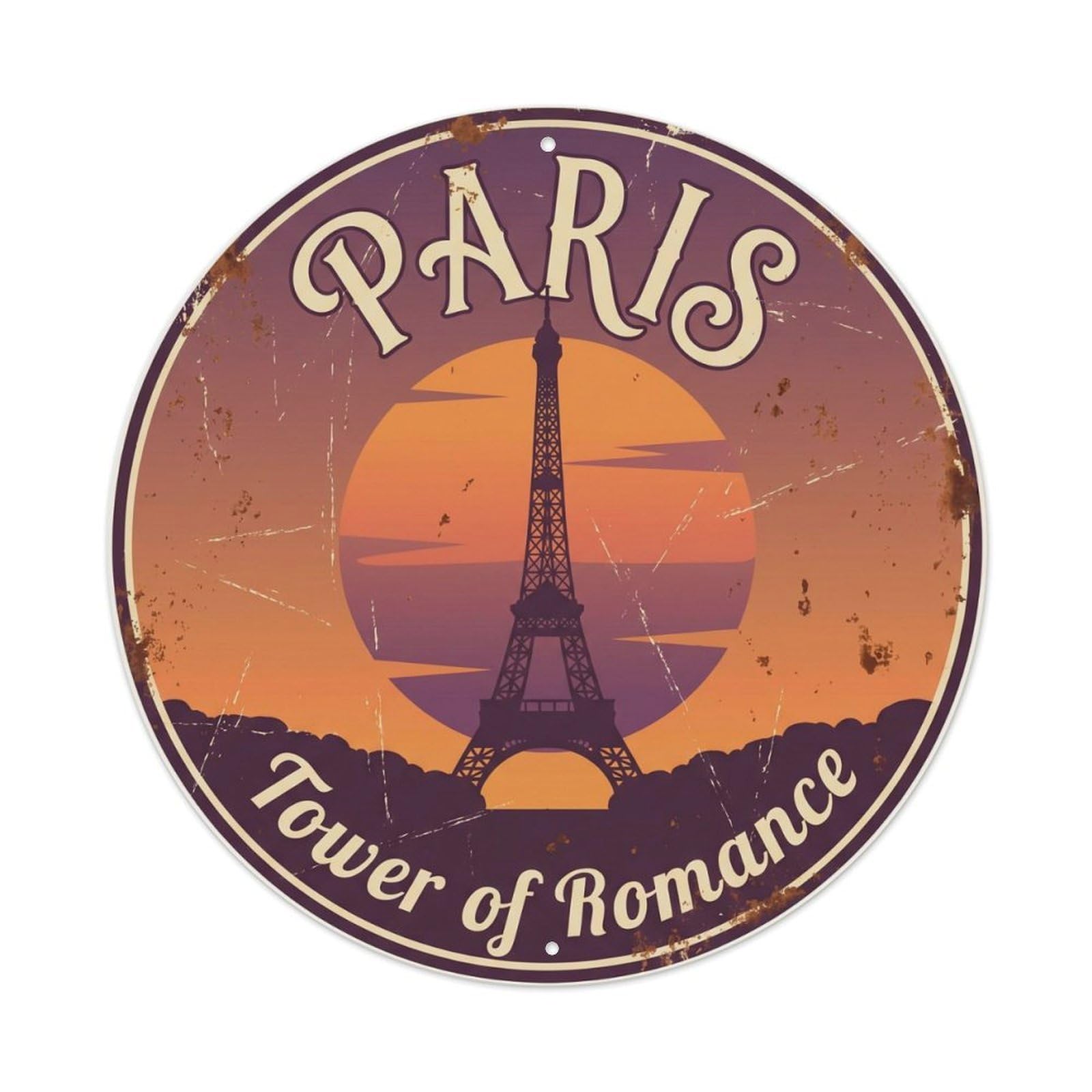 Fqnyr Style Vintage Travel Eiffel Tower Sunset Paris Metal Tin Sign