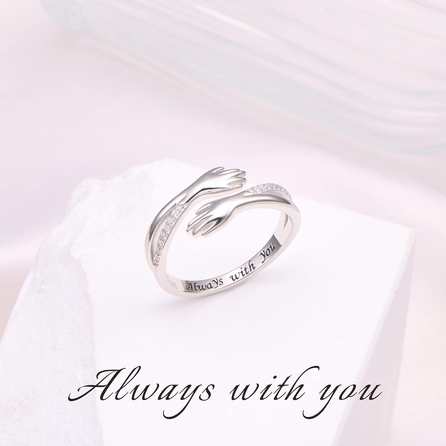 Yearace Hug Ring, S925 Sterling Silver Hug Rings for Women Girl, Hugging Hand Open Promise Ring, Mothers Day Valentine's Day Birthday Gifts - Image 4