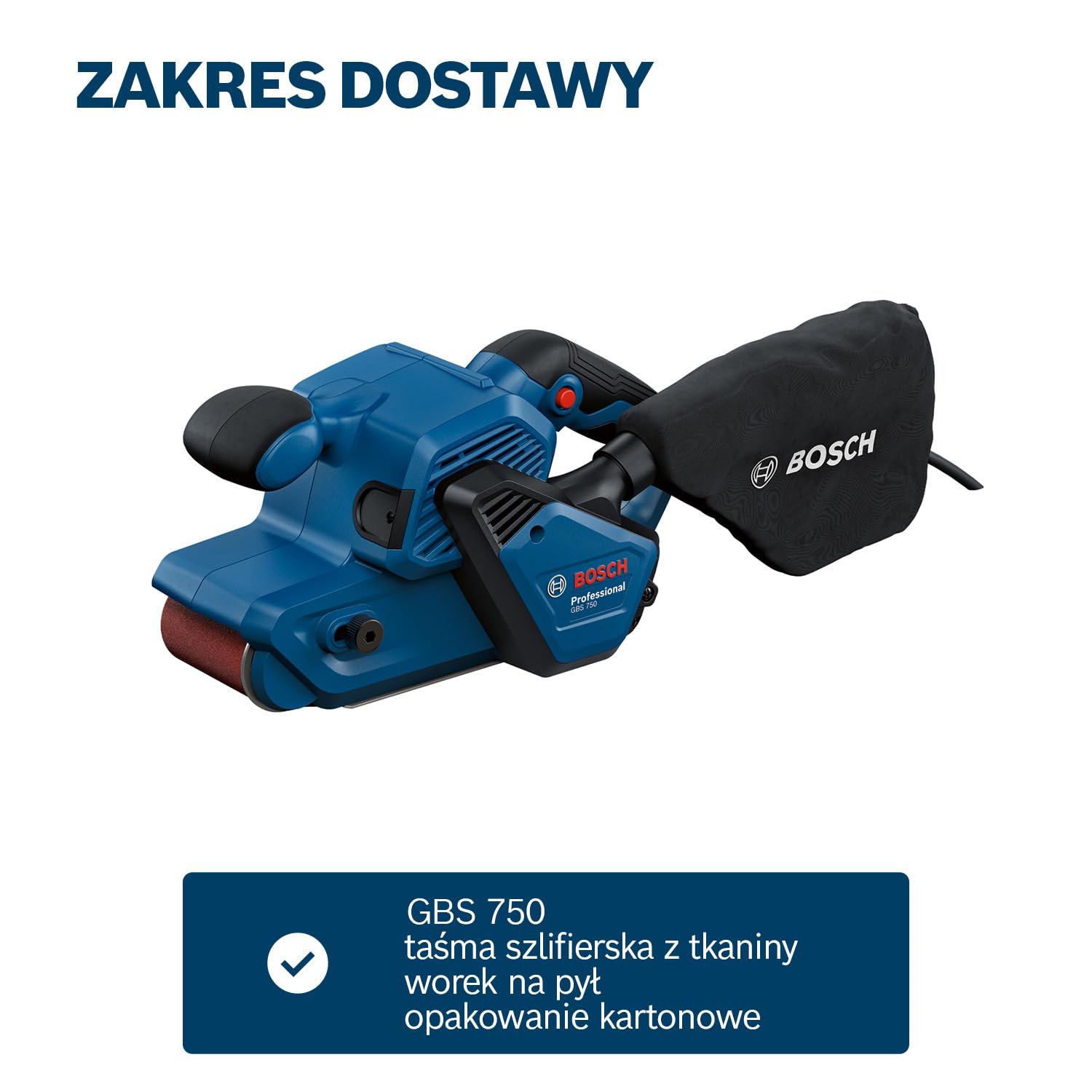 Bosch Professional: szlifierka taśmowa GBS 750 (silnik 850 W, taśma szlifierska z tkaniny, worek na pył)