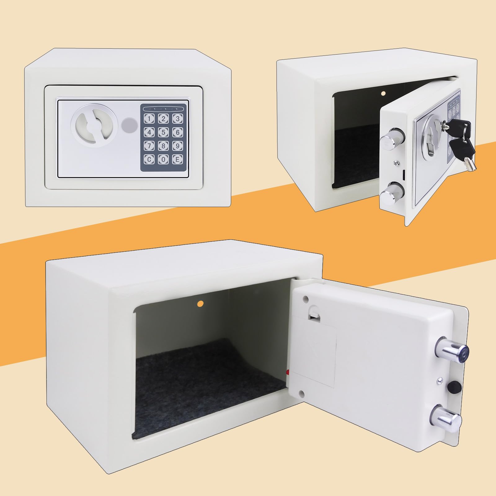 Sejf, 16 Litrów, Cyfrowy Sejf Larsecurity, Stalowa Obudowa, 9,8 X 13,8 X 9,8 Cala, Sejf Domowy Na Gotówkę, Z Ryglami, Zapasowymi Kluczami, Czarny, 4,6 L,White-4.6L