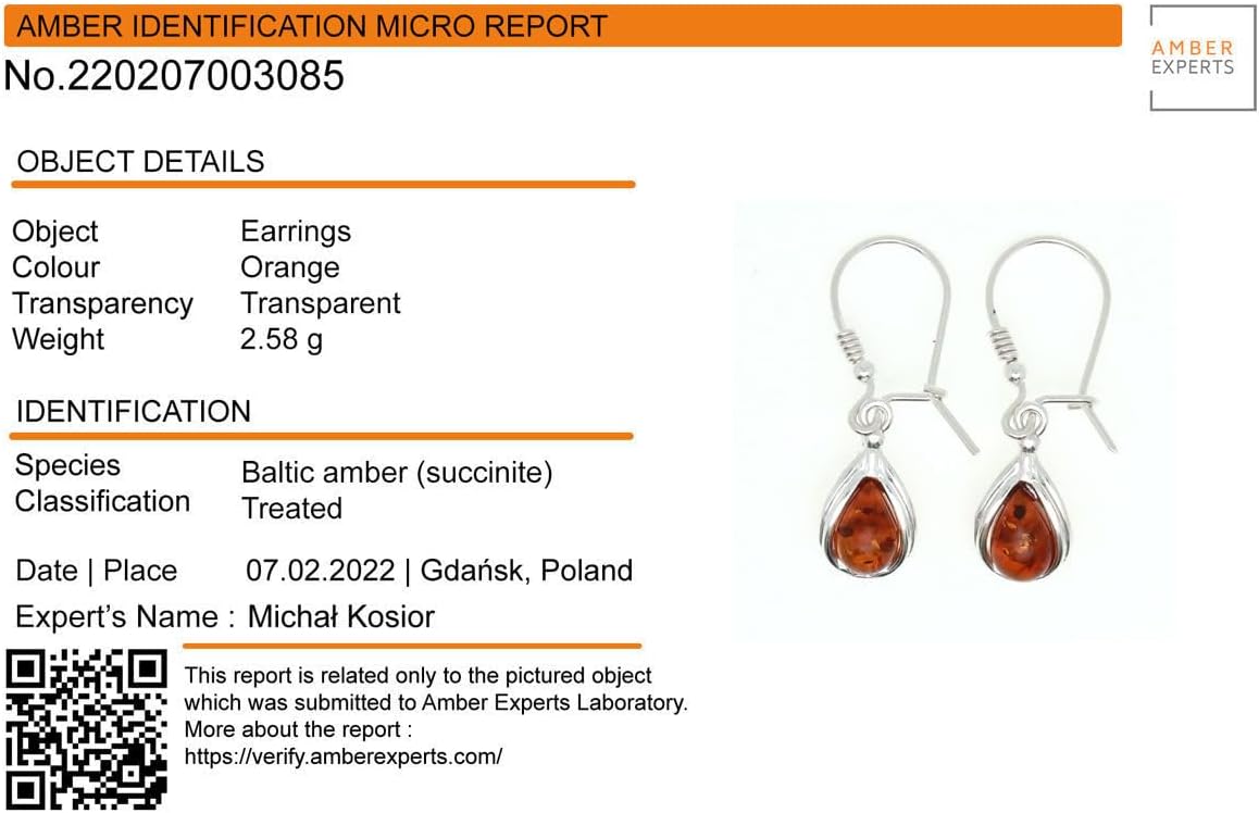 Amber Earrings - Baltic Amber Pear Shaped Earrings - Sterling Silver Jewelry Collection