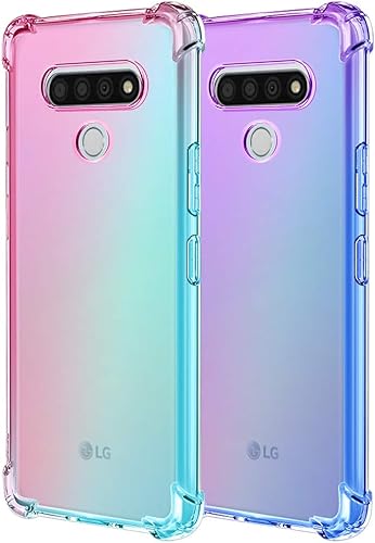 Miniatura 4 de Osophter Funda para LG Stylo 6, transparente, esquinas reforzadas TPU absorción de golpes, flexible para LG Stylo 6 (rosa-verde azulado)
