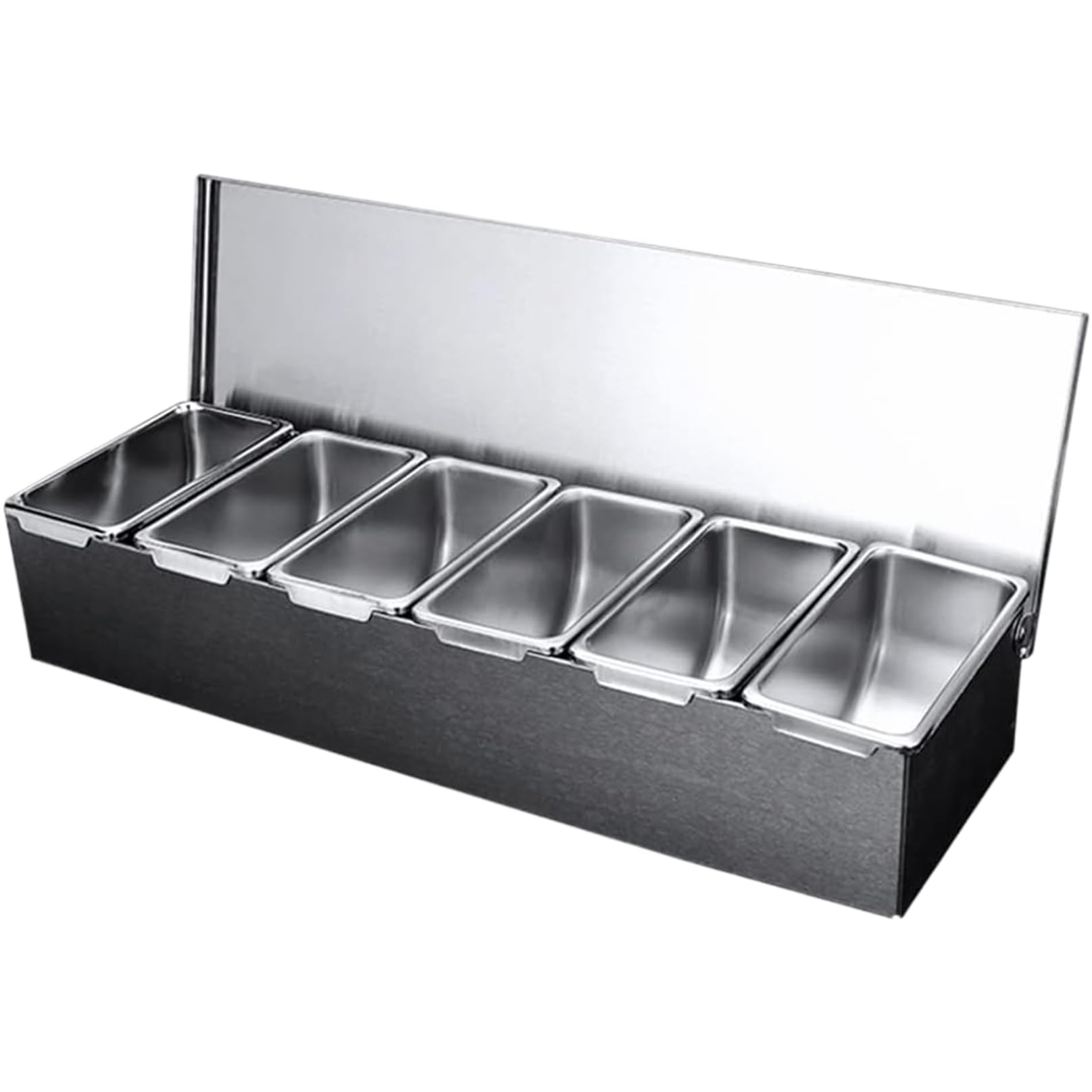 Nyutcwe Silver Pizza Topping Station 18 X 4 X6 6 Compartment Pizza Storage Container Stainless Steel Condiment Containers With Lids Detachable Condiment Organizer For Home Restaurant