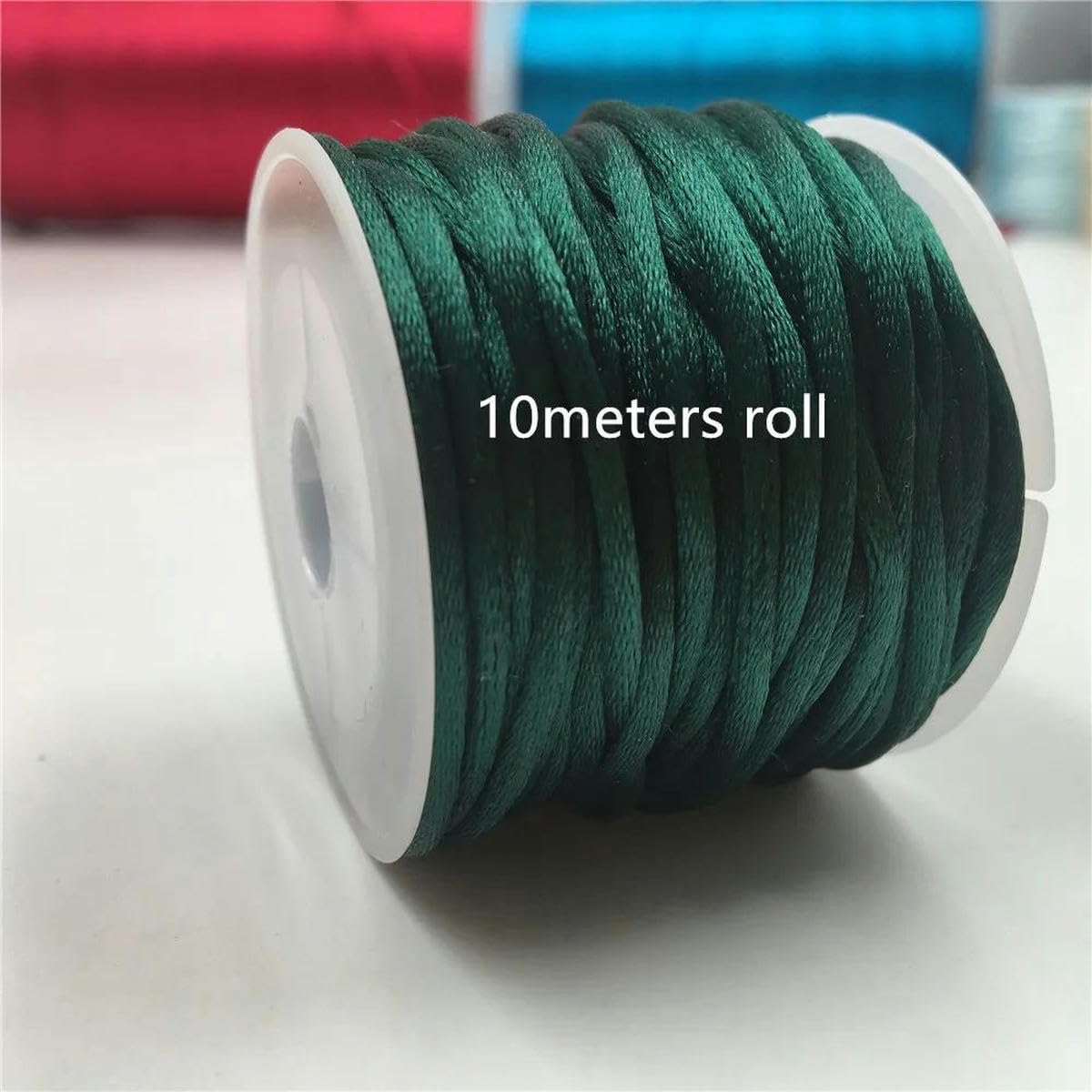 2 mm 10-225 metros/rollo Nudo chino Cordón de satén Trenzado Seda Macramé Cuerda Hilo Alambre DIY Pulseras Fabricación Hallazgos Abalorios-Rojo azul 374-250 yardas rollo