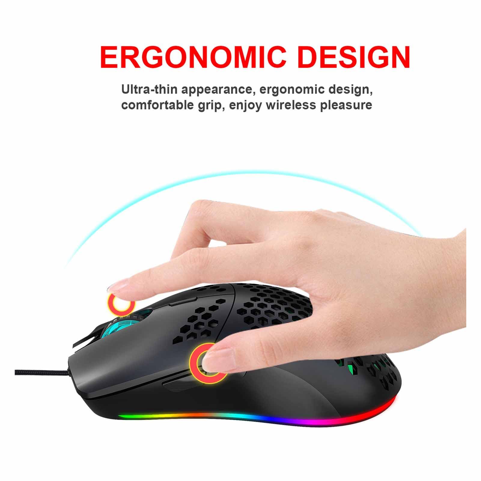 Garsent Tastiera da Gioco Meccanica e Combinazione di Mouse Modello, Retroilluminato RGB Cablato 61Key Anti Ghosting Honeycomb Gaming Mouse 6400 Dpi Ergonomic per i Giocatori di PC (insieme nero)