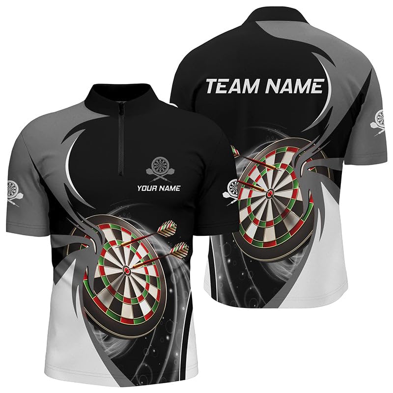 Personalisierte Graue und Schwarze Darts Polo & Quarter-Zip Bluse – Individuelles Shirt für Herren & Damen – Trikots L1075