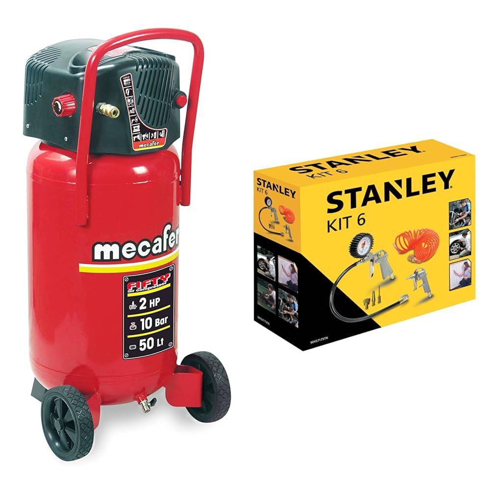 Mecafer 425090 Compresseur 50 L 2 hp fifty mecafer & Stanley 9045717STN Accessoires pour compresseur d’air