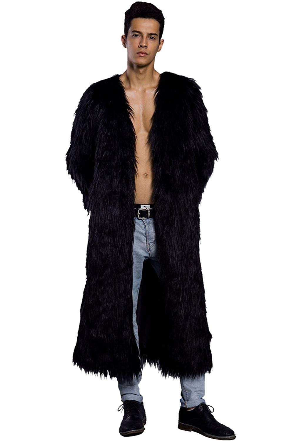 Męski płaszcz futrzany kurtka zimowa długi płaszcz parka kurtka futrzana moda zimowa moda męska odzież outwear ciepły płaszcz płaszcz kurtka męska męska, czarny, L