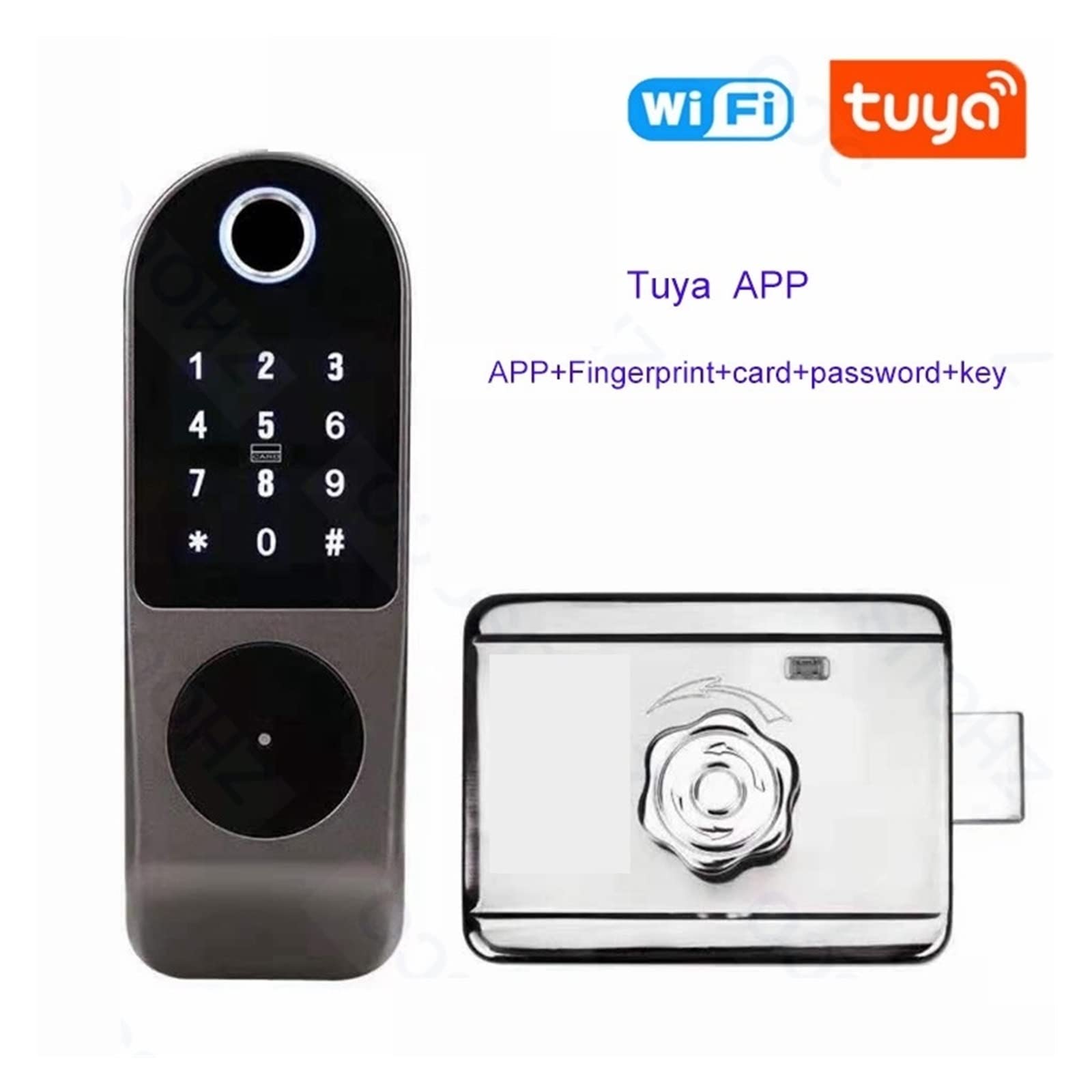 Bez okablowania Wodoodporny Tuya Inteligentny zamek do drzwi Dwustronny krawędziowy z czytnikiem linii papilarnych Karta inteligentna Kod cyfrowy Zewnętrzny elektroniczny(Tuya WIFI verison)