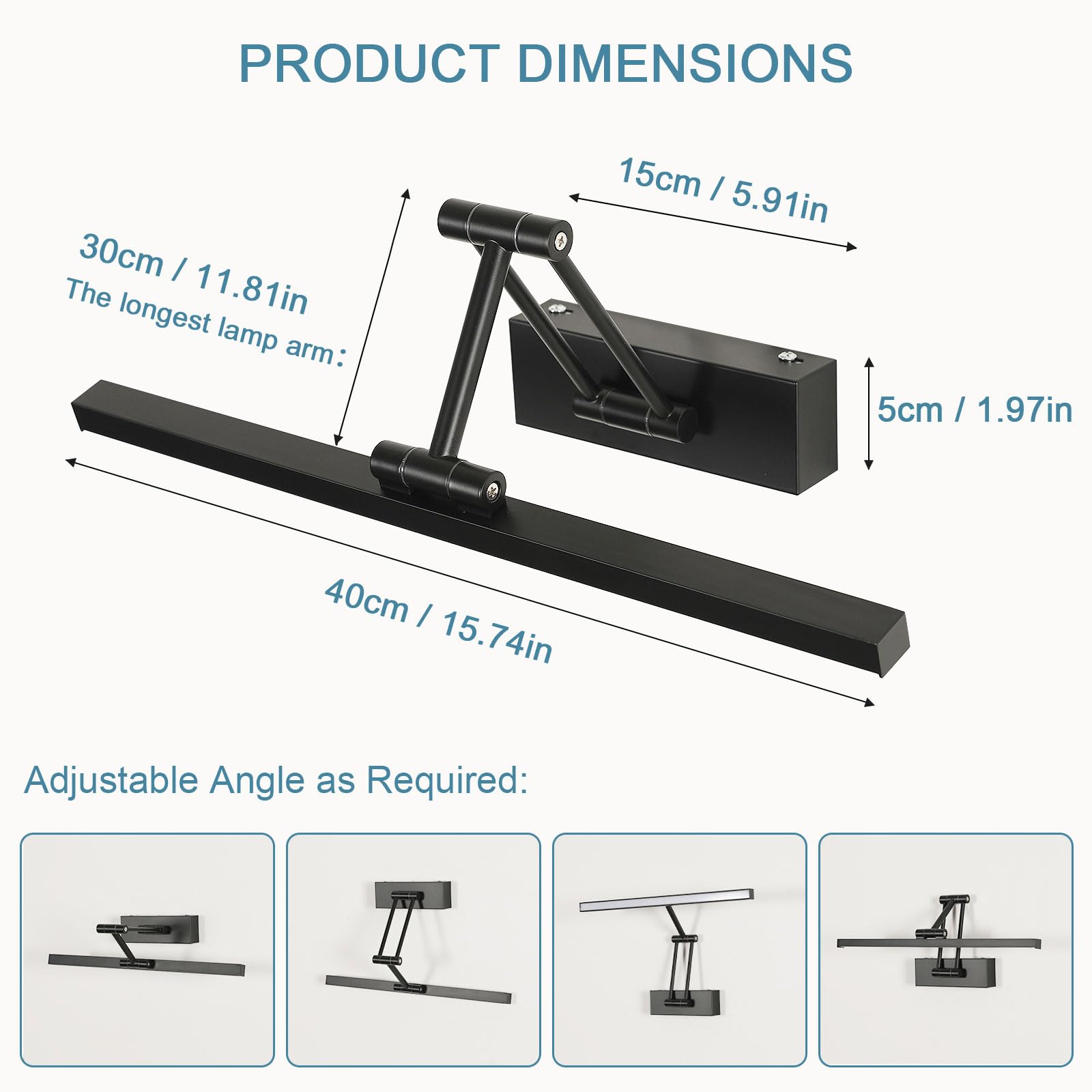 Goeco Luce Specchio Led 40cm, 9W Bianco Neutra 4000K Lampada Armadio Girevole, IP20 Lampada da Specchio, Nero