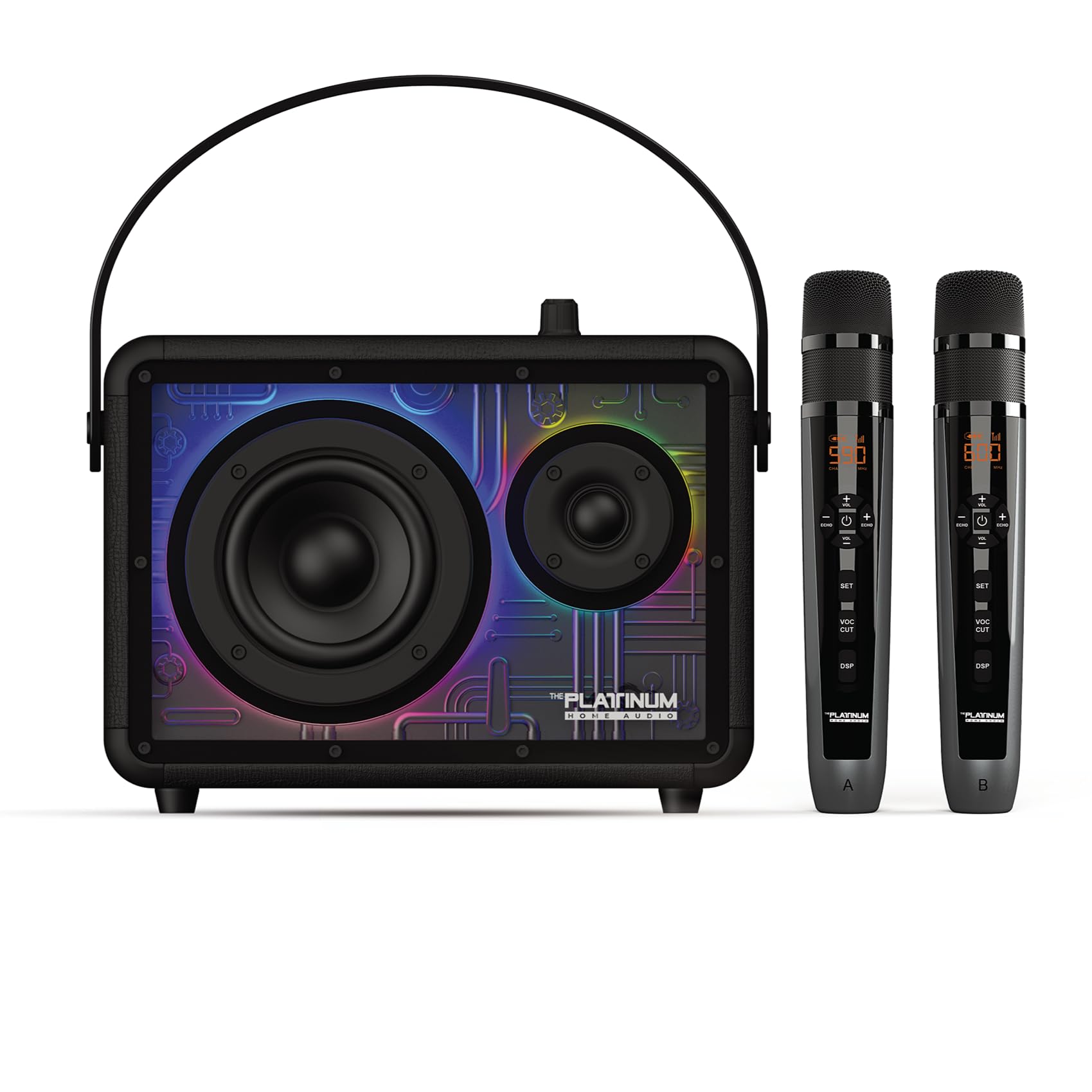 The Platinum Apollo Pro - Altoparlante portatile Bluetooth da esterno con 2 microfoni wireless, macchina per karaoke per adulti e bambini, batteria da 4000 mAh, supporto TWS/USB/TF/AUX, per casa e