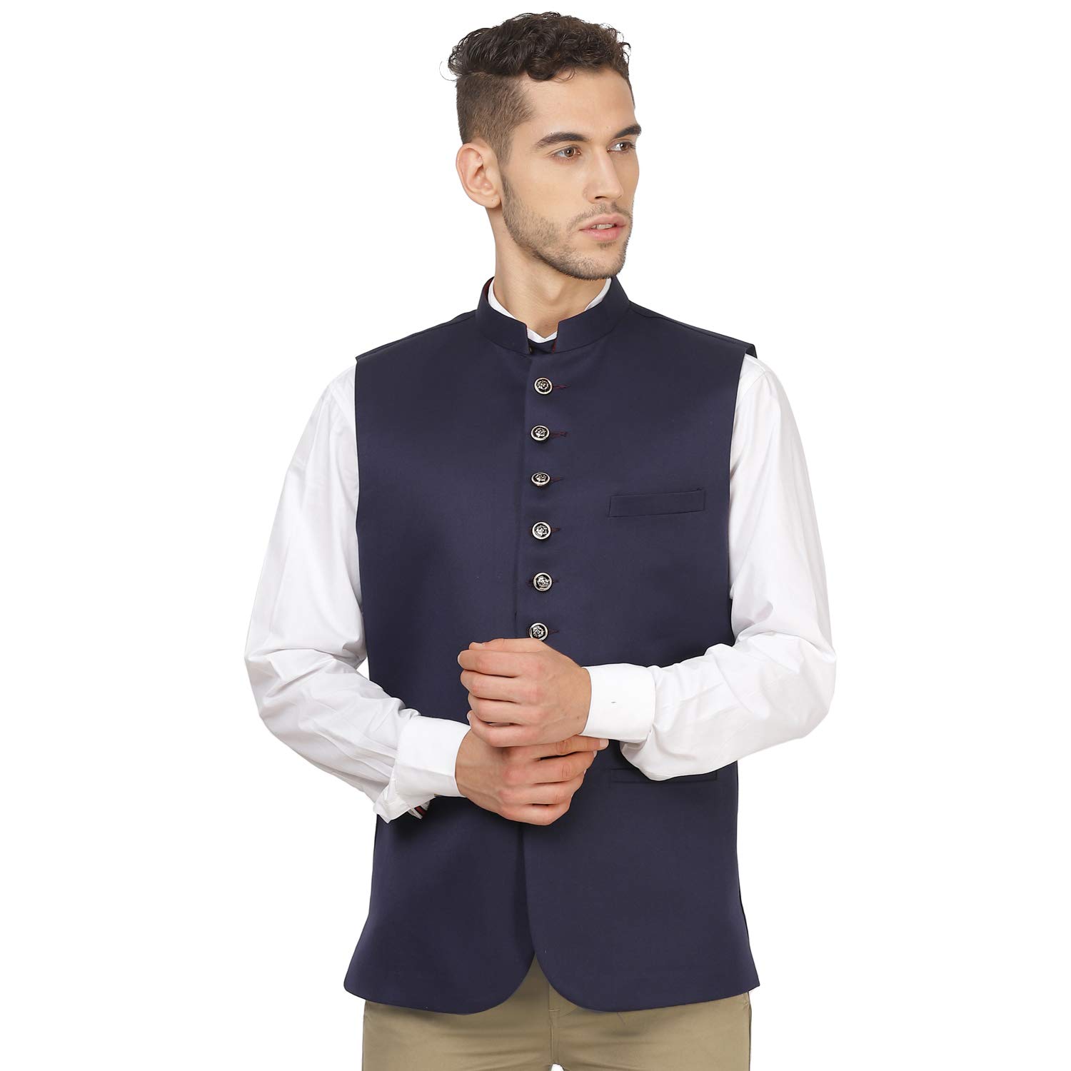 tahvo Blue Cotton Blend Waist Coat For Men-picture-10