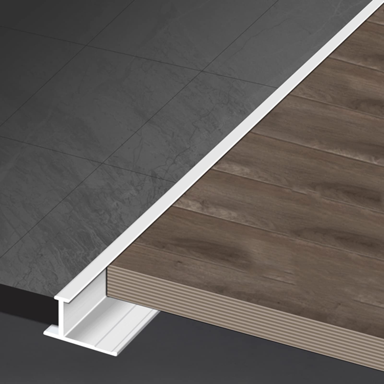 Remys White Wood To Laminate Gap Covering Joining Strips,T-Shaped Flooring Transition Strips Wood To Tile, Aluminum Alloy Seam Cover, Gap Connecting(White)