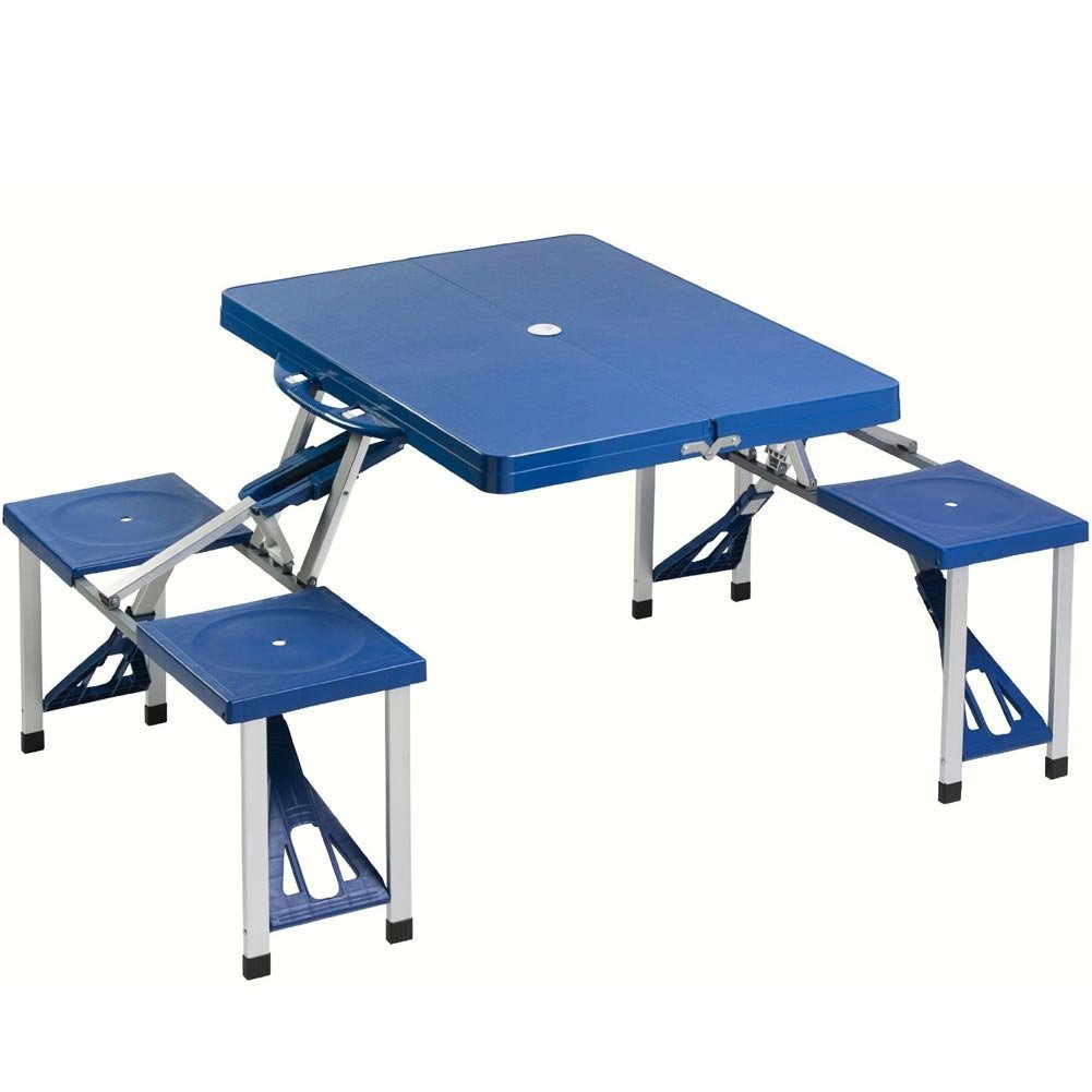 Outdoor Camping Set Tavolo Tavolino Pieghevole PIC NIC Campeggio Struttura in Alluminio con 4 Sgabelli Pieghevole a Valigetta, Ideale per Il Campeggio, Picnic, Mare, Spiaggia, Giardino