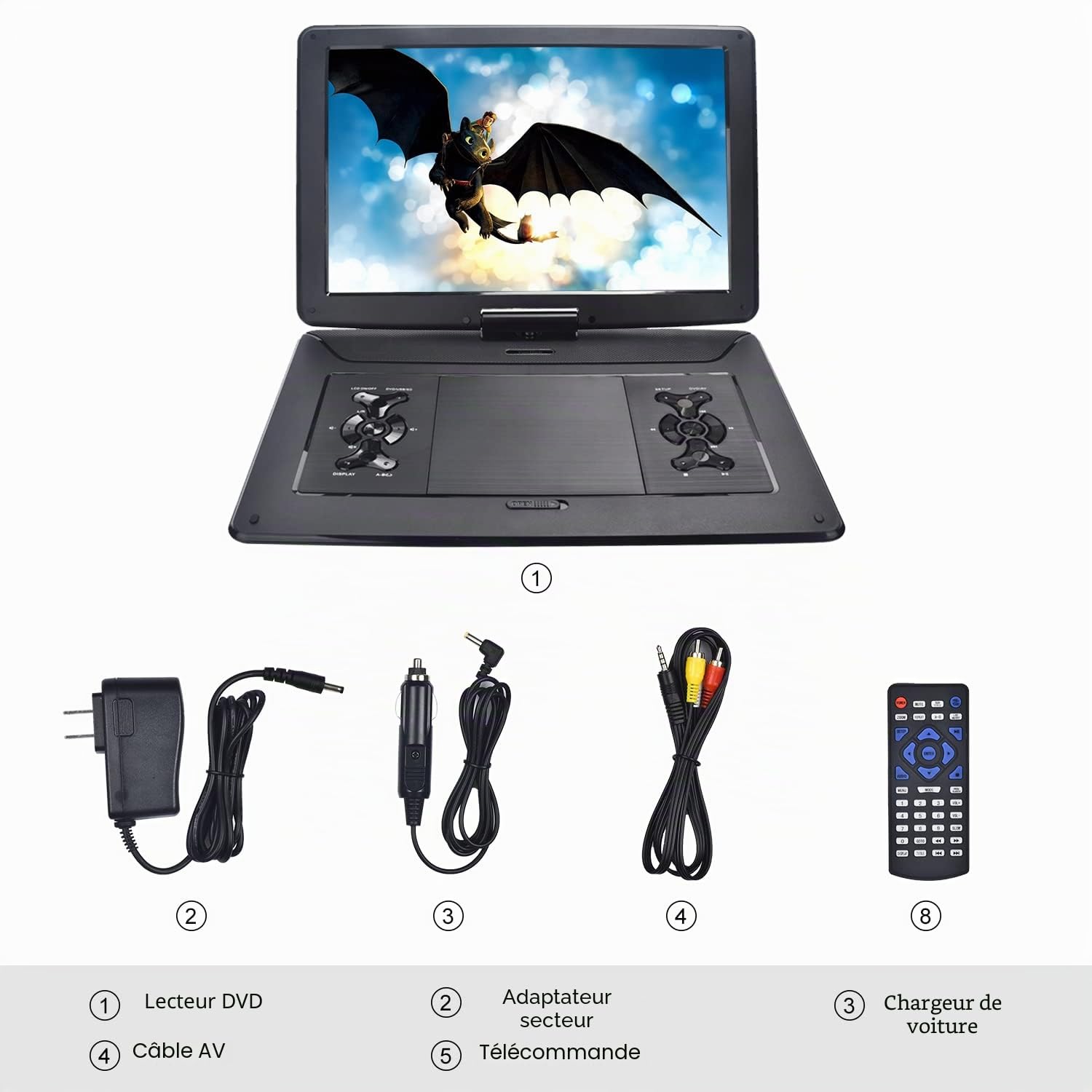 YOOHOO Lecteur DVD Portable 17,9" Écran Pivotant HD 15,6" Batterie Rechargeable Toutes Régions Enfants