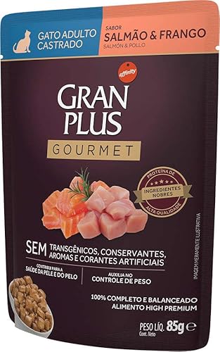 Granplus Ração Úmida Granplus Gourmet Gatos Castrados Salmão E Frango 85G - Pack Com 18 Unidades