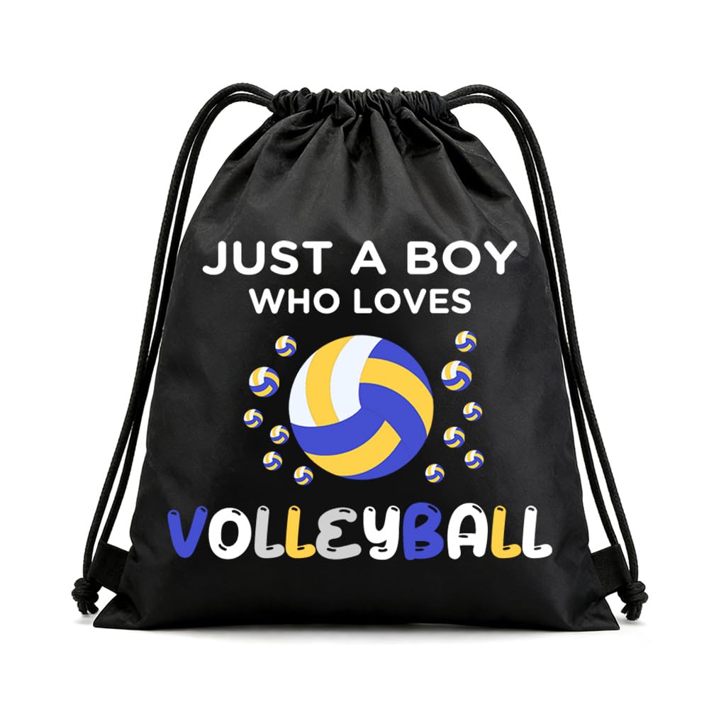 Volleyball Sports Gym Bag Gifts for Best Friend Volley Ball Gifts for Men Boys Grandson Son Birthday Gifts for Volley Ball Lovers Fans Just A Boy Who Loves Volleyball Drawstring Bag