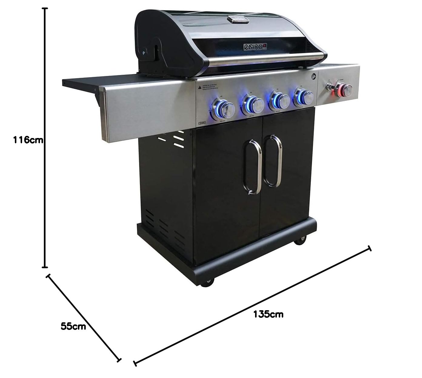 Madison Gasgrill mit 800 °C Infrarot-Zone – Grill mit 4+1 Edelstahlbrenner, Thermometer, LED-Regler & Seitenkocher – XXL BBQ Grillwagen mit Gusseisenrost, Piezozündung, 5–11 kg Gasflasche