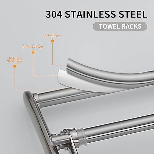 Miniatura 4 de BESy Toalleros de níquel cepillado de 24 pulgadas, toallero de baño con soporte plegable para toallero y ganchos para toallas, accesorios de baño