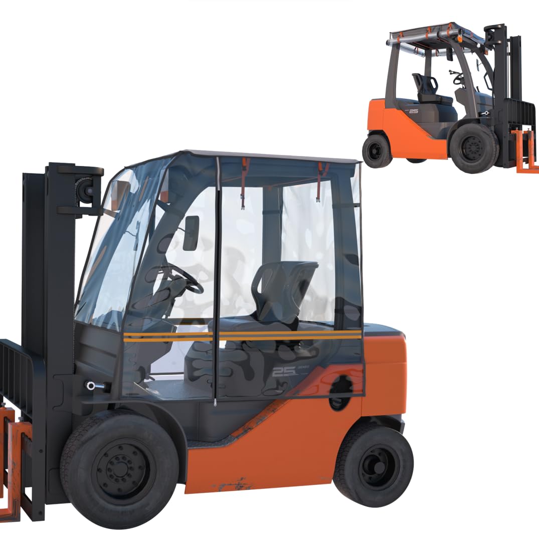 Chengnan Beige+Eva Upgraded Forklift Cover - All Weather Protection, Rolls Up On All Sides, Waterproof For Rain, Eva & 600D Oxford Cloth, Up To 6000Lb