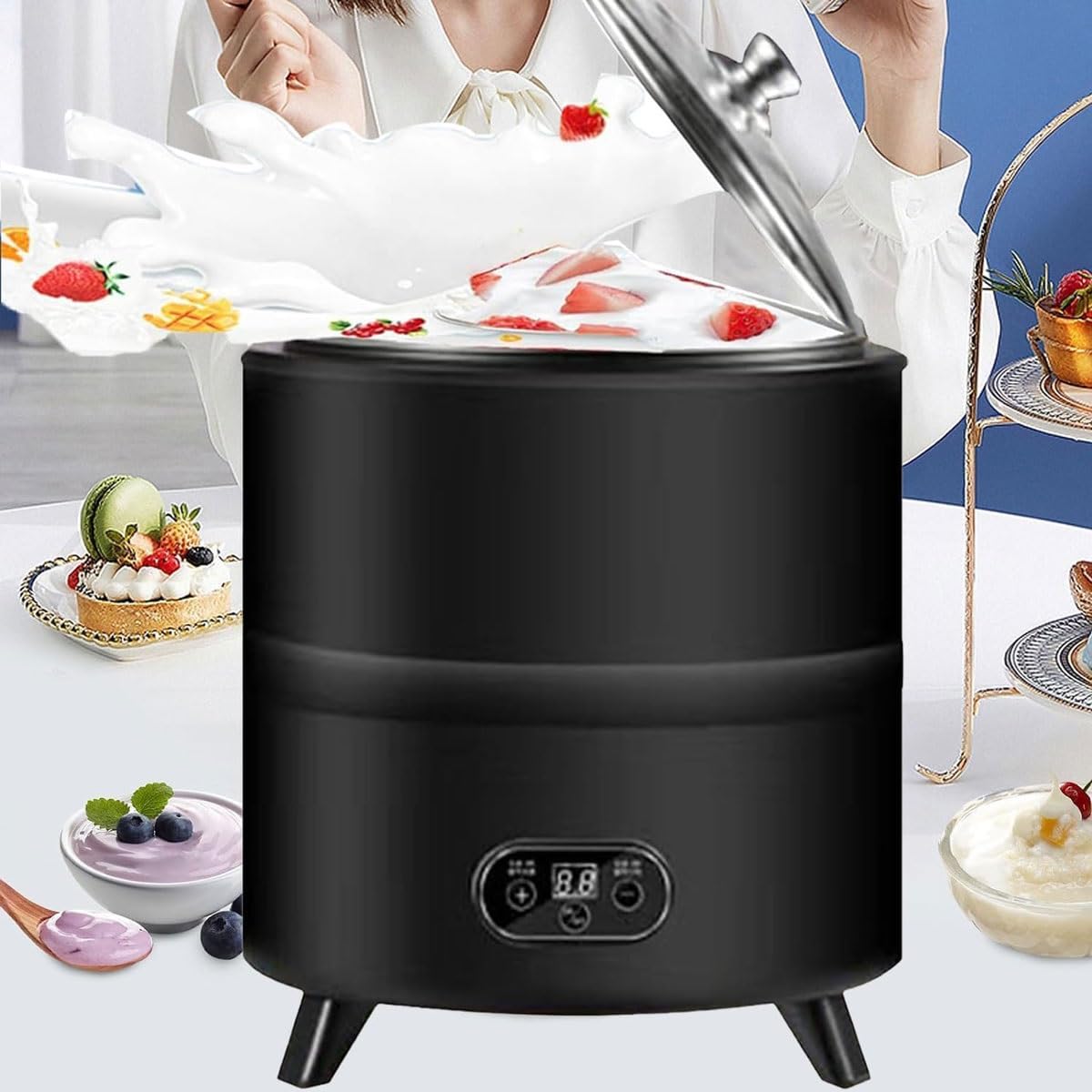 Yogurtera comercial,Máquina automática de fermentación de yogur de 400 W con control de tiempo y temperatura,Fermentador eléctrico de incubadora de yogur casera de 8L/12L,para vinagre de frutas,yogur(