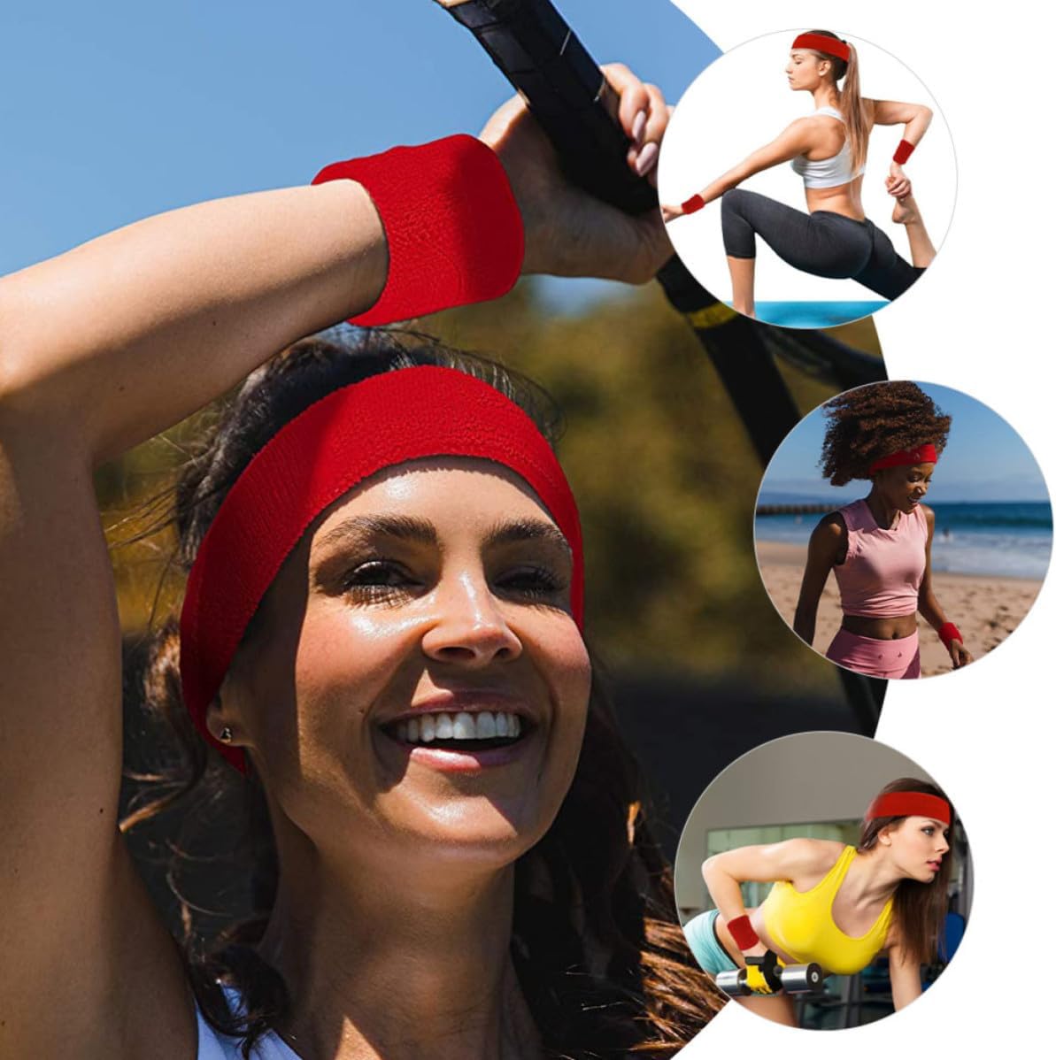 Sweatbands Headband and Wristbands for Men and Women, Polyester Workout Headbands and Wrist Sweat Bands, Comfy to Wear, Suitable for Hiking and Soccer Activities