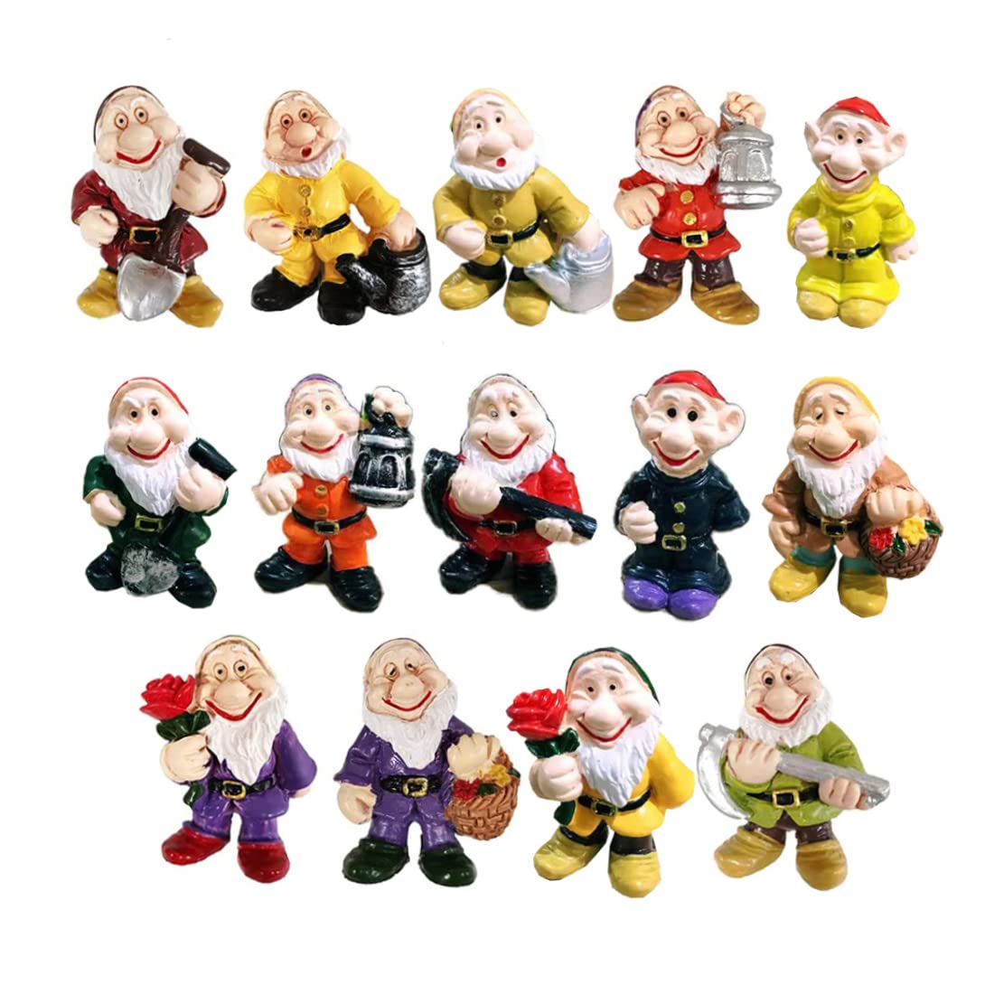 Fairy Garden Gnome Statue Set, 14Pcs Mini Dwarf Elf Resin Sculpture for Potted Micro Landscape and Decor, Miniature Gnome Statue