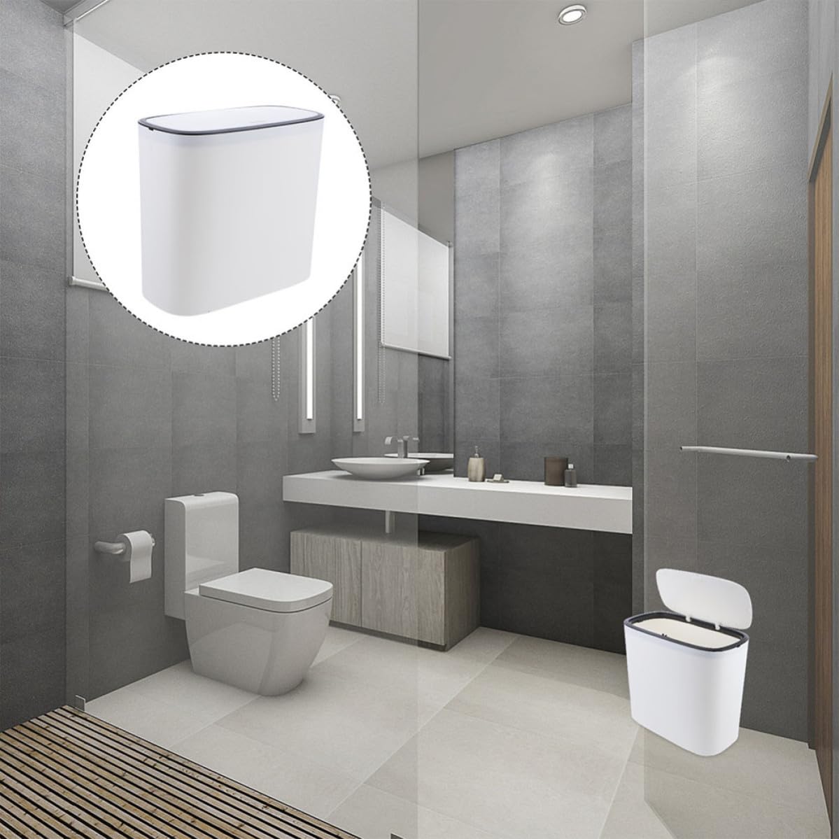 Cubo de Basura de Cocina de Plástico Blanco de 10l Control de Olores y Tapa Automática Adecuado para Sala de Estar y Dormitorio