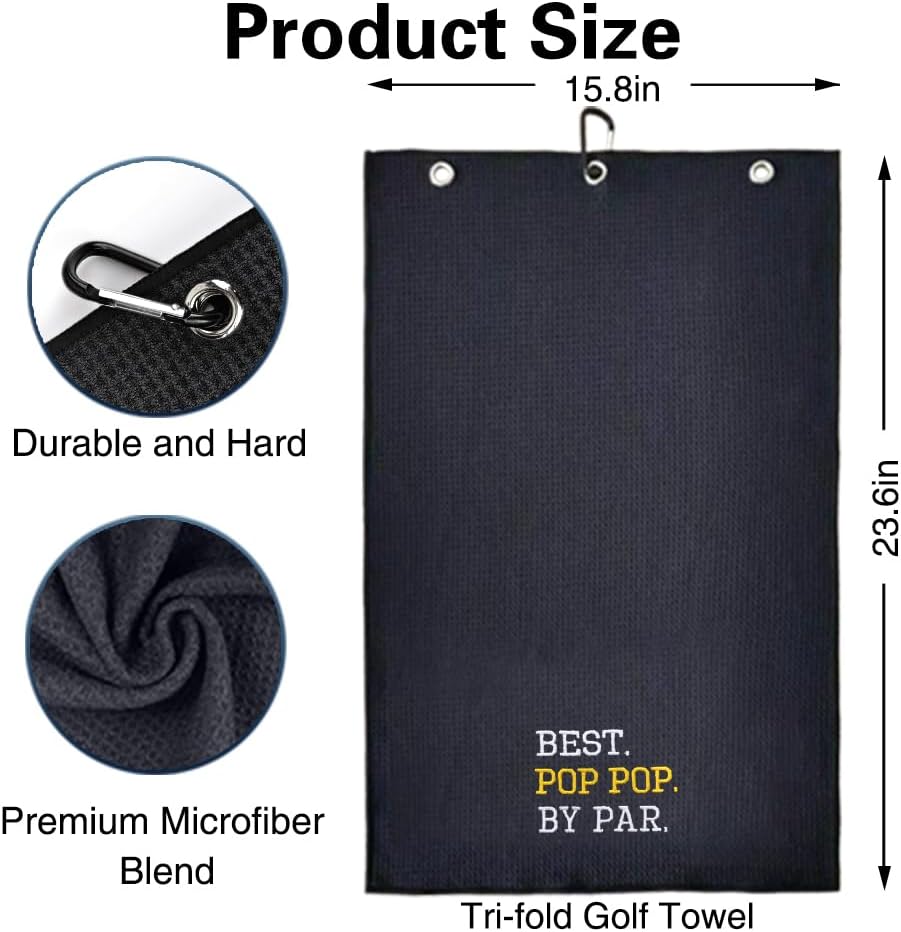 Best Pop Pop by Bar Embroidered Golf Towel, Funny Golf Towel for Golf Bag with Clip, Retirement Gifts for Grandpa Dad, Fathers Day Birthday Gifts for Grandpa Dad Golf Lover Golf Fan - Image 2