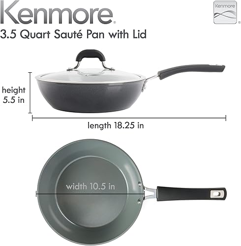 Miniatura 2 de Kenmore Arlington Sartén de aluminio de 3.5 cuartos de galón con tapa y tapa - Diamante negro