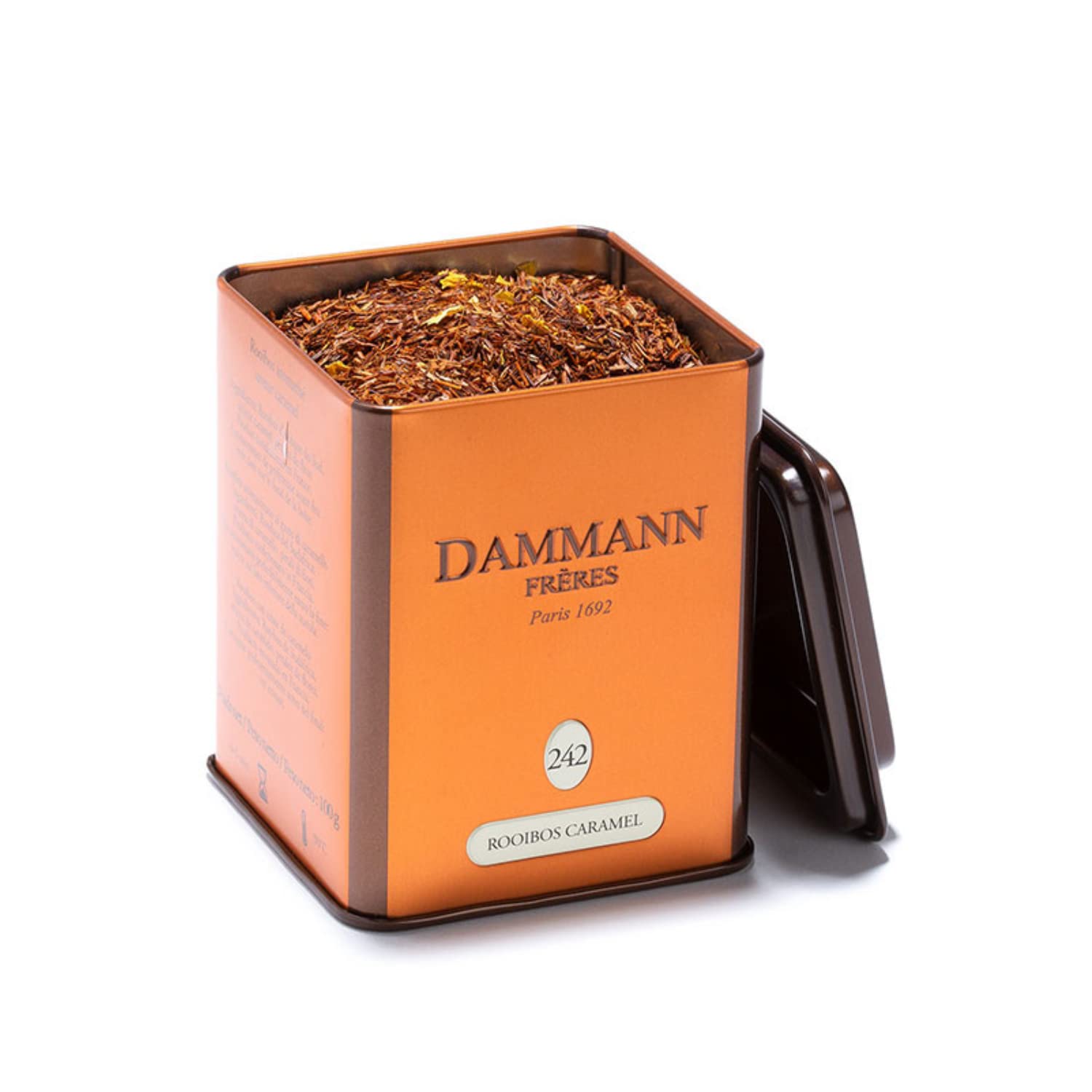 Dammann Frères | Rooibos Aroma Caramello | Infuso di Rooibos, Caramello e Petali di Fiori - 100 Gr | Tè Rosso Sudafrica Sfuso | Rooibos Senza Caffeina Lattina