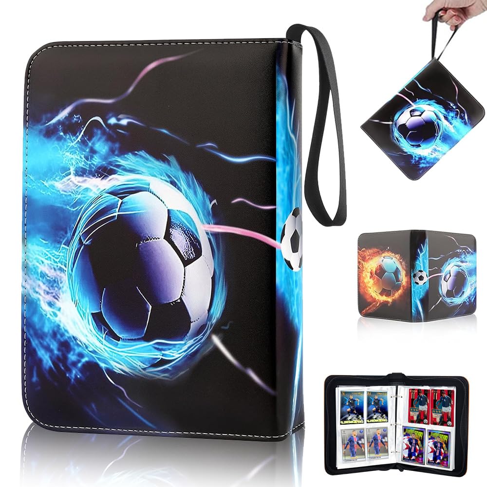 Kinfezlon 400 Karten Kapazität Sammelalbums Fußball Karten, 50 Seiten mit 4 Taschen pro Seite Fußball Sammelalbum Karten, Tragbar Sammelkartenalbum Kartenbinder mit Reißverschluss und Griffschlaufe