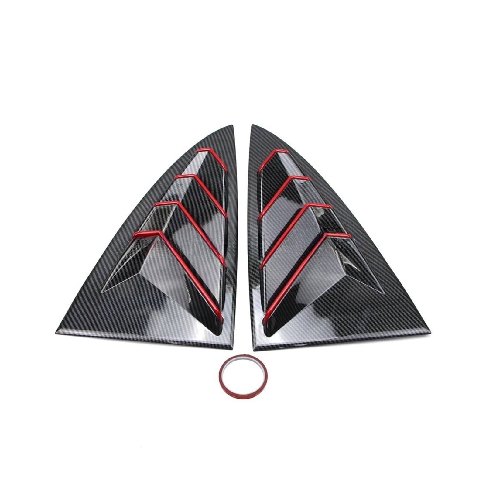 Pair Rear Window Louver Cover Shutter Kits Compatible for Tesla Model 3 2017+ Exterior Carbon Fiber Style Red Trim Air Vent Side Auto ABS