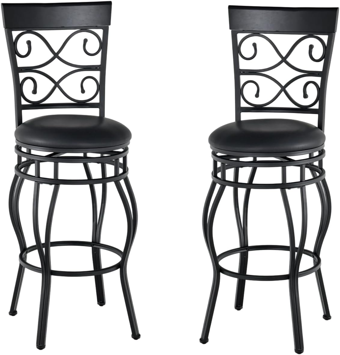 ERGOMASTER 30” Swivel Bar Stools, Retro Industrial Bar Chairs, Iron Frame, Black, Set of 2