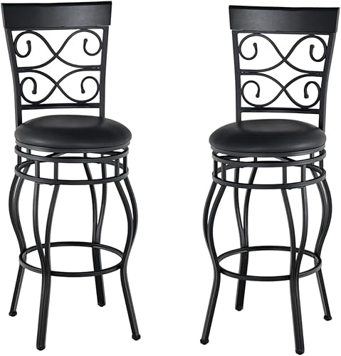 Miniatura 5 de ERGOMASTER Juego de 2 taburetes de bar giratorios de 30 pulgadas, taburetes de bar de metal vintage con respaldo, asiento acolchado de cuero para