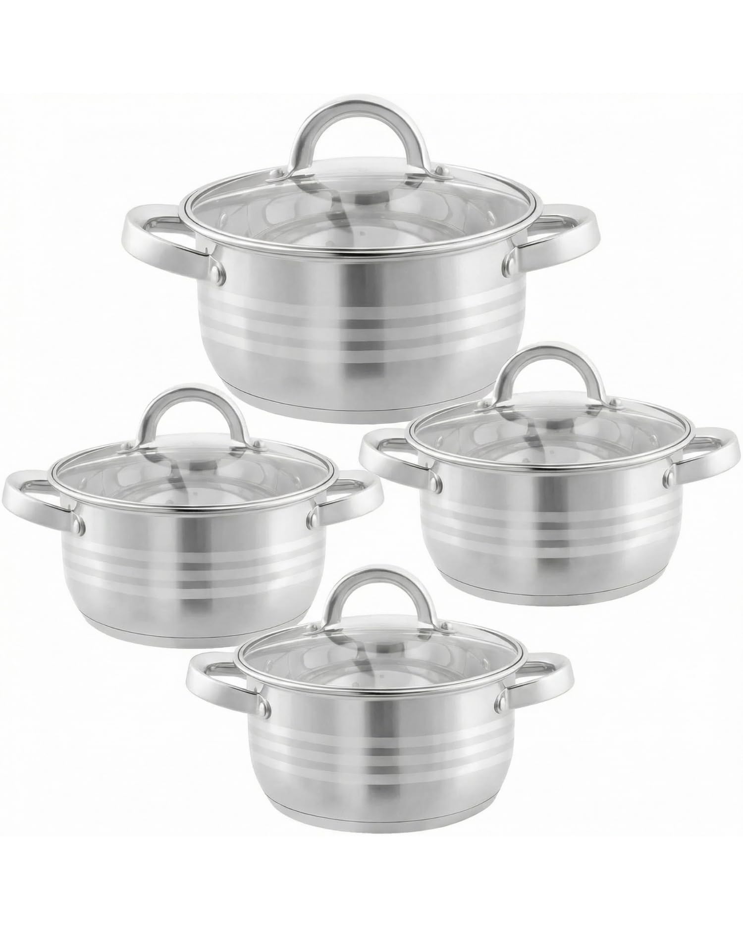 BAVARY Batterie De Cuisine Inox 18/10, 8-Pcs Casserole Inox - Faitout Induction - Batterie De Cuisine Induction Avec Casserole Induction & Couvercles Verre - Casserole Tout Feux, Ustensiles De Cuisine