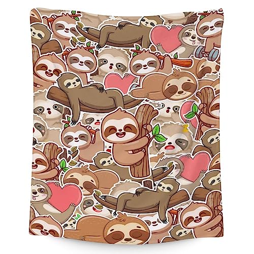 Mercuryelf Sloth Throw Blanket - Soft, Fuzzy & Warm - 30x40 Inches Small Blankets for Lap, Crib - Brown Novelty Throws Gift for Sloth Lovers