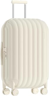 Checked Luggage 24 inch,Medium Suitcase with 8 Spinner Wheels,PC Lightweight Hardside Luggage,Bread Design,TSA Lock,White,Checked-Medium 24-Inch,60L